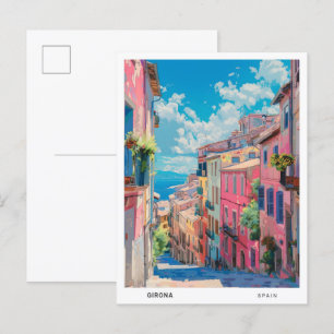 Blauer Himmel in Girona Spanien Vintage Reise  Postkarte