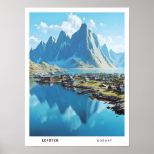 Blauer Himmel in Lofoten Norwegen Vintage Reise Poster