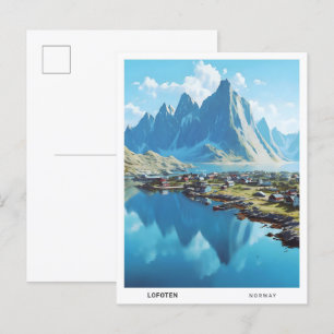 Blauer Himmel in Lofoten Norwegen Vintage Reise Postkarte