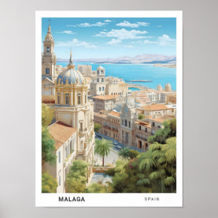 Blauer Himmel in Malaga Spanien Vintage Reise Poster