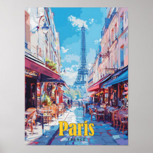 Blauer Himmel in Paris Frankreich Vintage Reise Poster