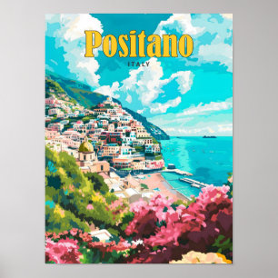 Blauer Himmel in Positano Italien Vintage Reise Poster