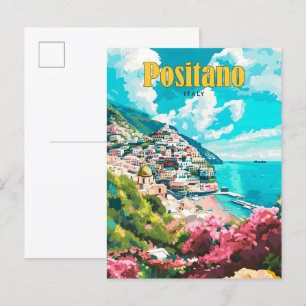 Blauer Himmel in Positano Italien Vintage Reise Postkarte
