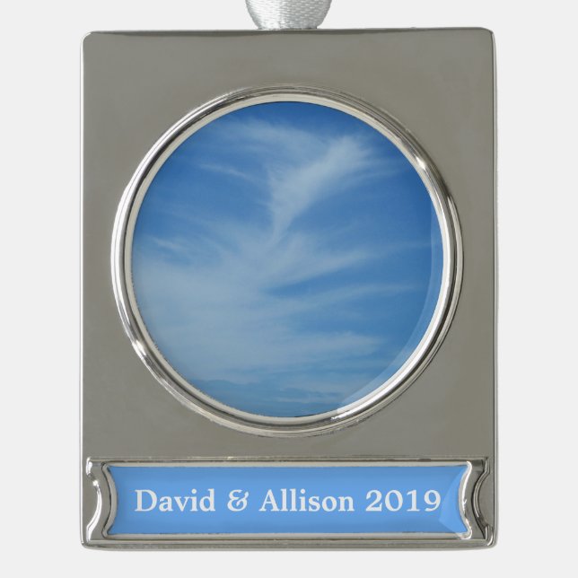 Blauer Himmel mit Abstrakten Wolken-Foto Banner-Ornament Silber (Vorderseite)