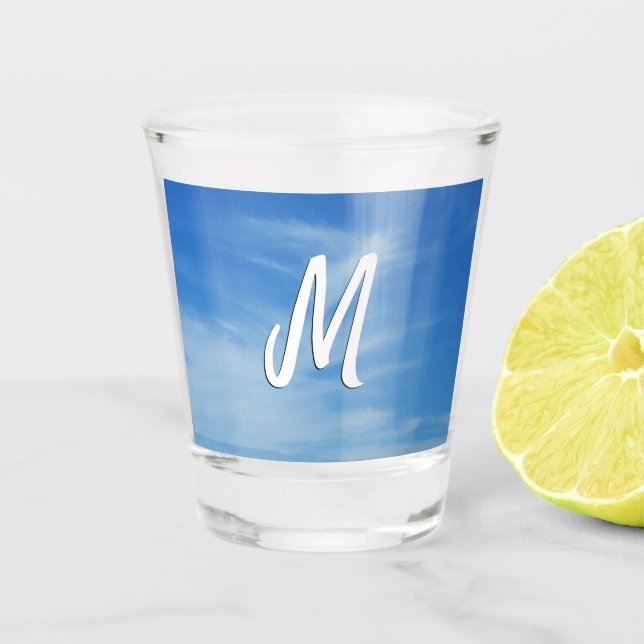 Blauer Himmel mit Abstrakten Wolken-Foto Schnapsglas (Vorderseite)