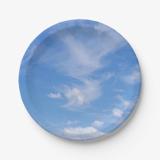Blauer Himmel mit wispy Wolken Pappteller (Vorderseite)