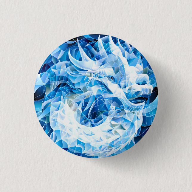 Blauer Himmel-Mosaik-Drache Button (Vorderseite)