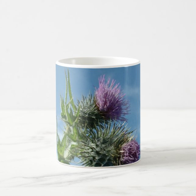 Blauer Himmel-schottische Distel-Kaffee-Tasse Kaffeetasse (Mittel)