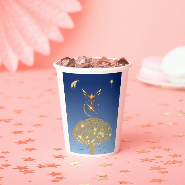 Blauer Himmel: Sterne, ein Vogel und sein goldener Pappbecher (Insitu)