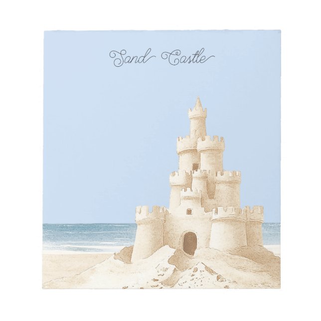 Blauer Himmel Strand Creme Sandburg Notizblock (Vorderseite)