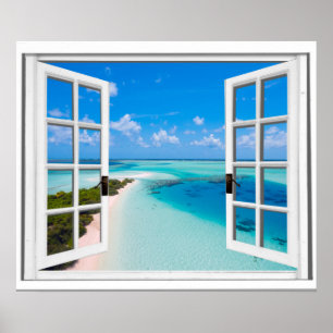 Blauer Himmel-Tranquil Seeansicht-Fake-Fenster Poster