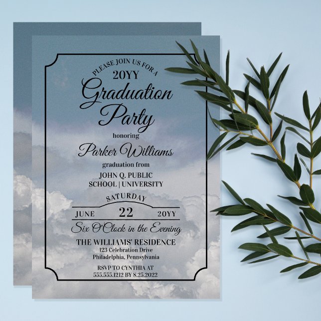 Blauer Himmel über der Wolkenkulturpartei Einladung (Blue Sky Above The Clouds Graduation Party Invitation -- Print | Download)