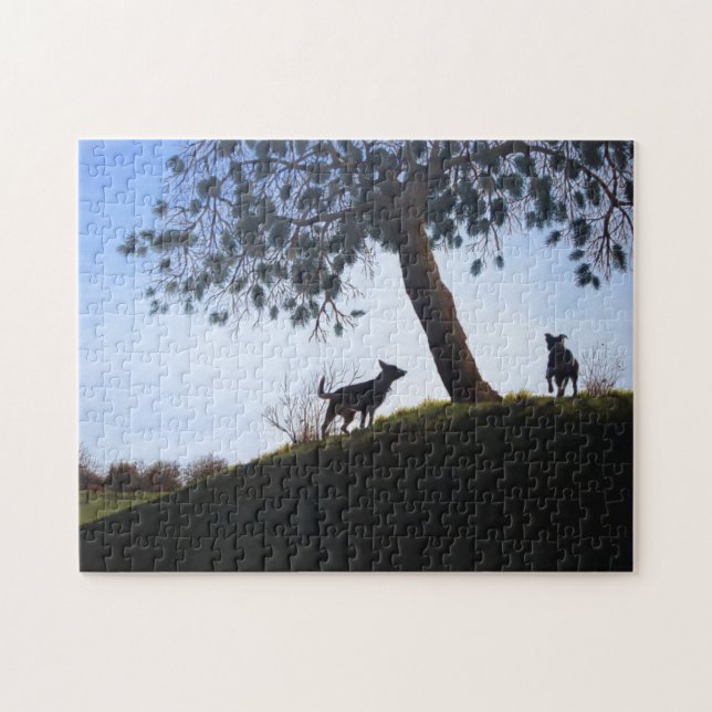 Blauer Himmel über Parklandschaft mit zwei Hunden Puzzle (Horizontal)