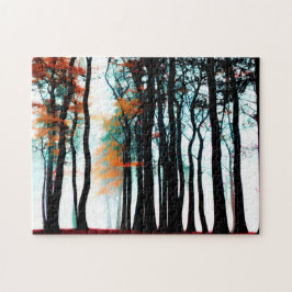 Blauer Himmel über Silhouetten im Herbst Puzzle