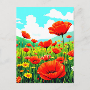 Blauer Himmel und Mohn Postkarte