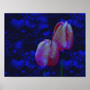 Blauer Himmel und rosafarbene Tulpen Kunst Poster