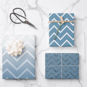 Blauer Himmel Weißer Chevron Geschenkpapier Set