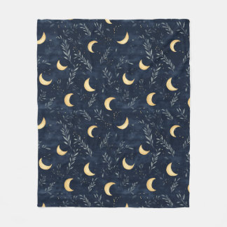 Blauer Himmelsmond und Blattblanket Fleecedecke