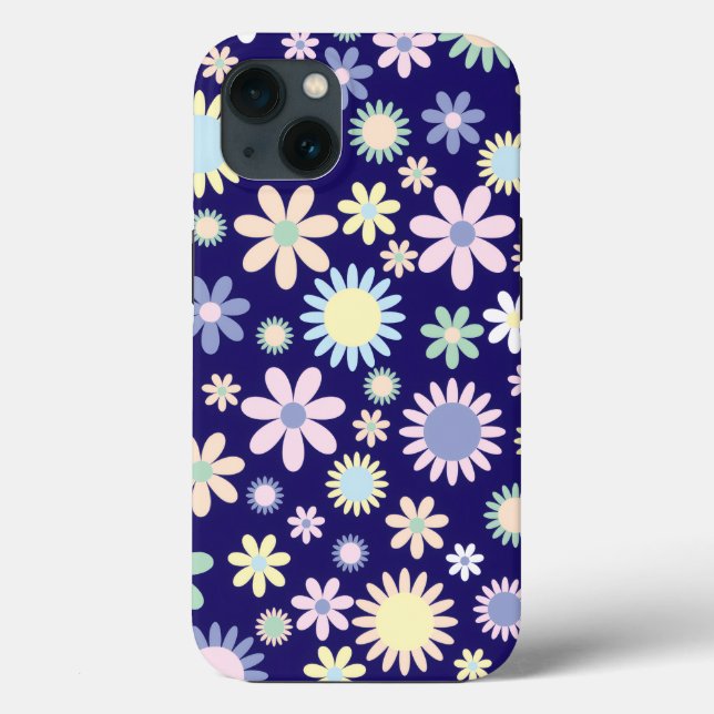Blauer Hintergrund mit Blumenmuster Case-Mate iPhone Hülle (Rückseite)
