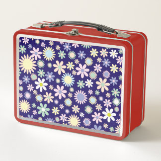 Blauer Hintergrund mit Blumenmuster Metall Brotdose