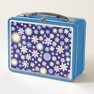 Blauer Hintergrund mit Blumenmuster Metall Brotdose
