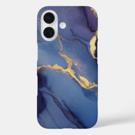 Blauer Hintergrund mit goldenen Streifen und Punkt iPhone 16 Hülle