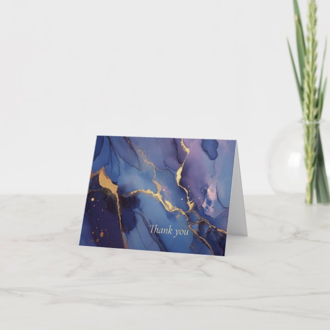 Blauer Hintergrund mit goldenen Streifen und Punkt Dankeskarte (Vorderseite)