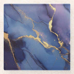 Blauer Hintergrund mit goldenen Streifen und Punkt Glasuntersetzer