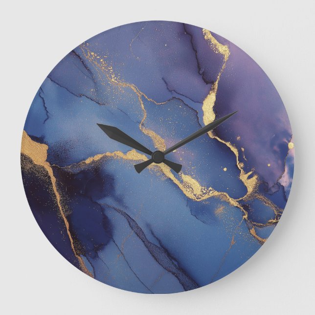 Blauer Hintergrund mit goldenen Streifen und Punkt Große Wanduhr (Vorderseite)