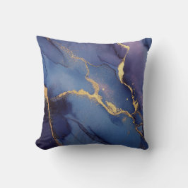 Blauer Hintergrund mit goldenen Streifen und Punkt Kissen