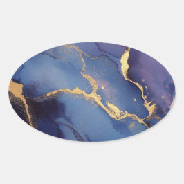 Blauer Hintergrund mit goldenen Streifen und Punkt Ovaler Aufkleber