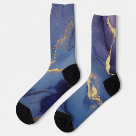 Blauer Hintergrund mit goldenen Streifen und Punkt Socken