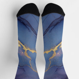 Blauer Hintergrund mit goldenen Streifen und Punkt Socken