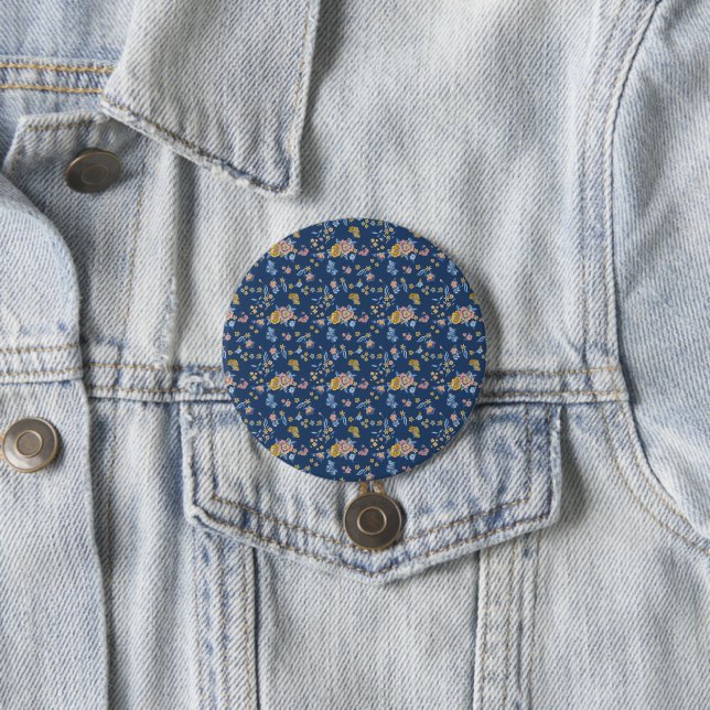 Blauer Hintergrund Thread-Effekt Blumenmuster Button (Beispiel)
