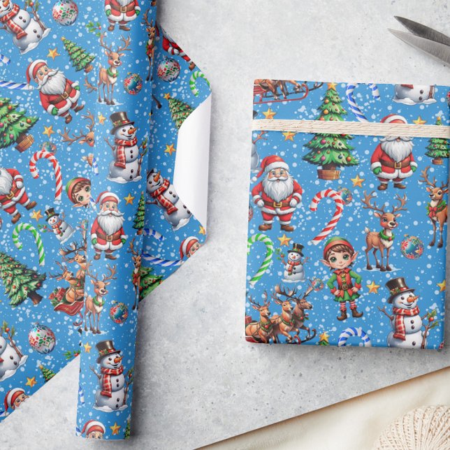 Blauer Hintergrund Weihnachtsdekorationsmuster Geschenkpapier (Von Creator hochgeladen)