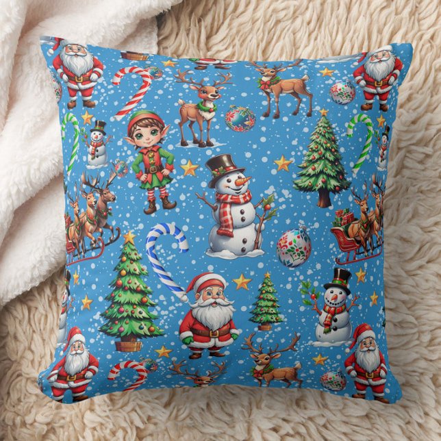Blauer Hintergrund Weihnachtsdekorationsmuster Kissen (Von Creator hochgeladen)