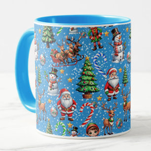 Blauer Hintergrund Weihnachtsdekorationsmuster Tasse