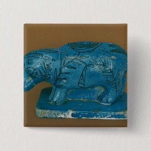 Blauer Hippopotamus mit schwarzer Dekoration Button