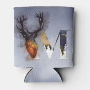 Blauer Hirsch M Monogramm Familienname kann färbe Dosenkühler