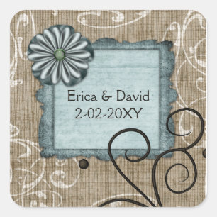 blauer Hochzeitsaufkleber Quadratischer Aufkleber