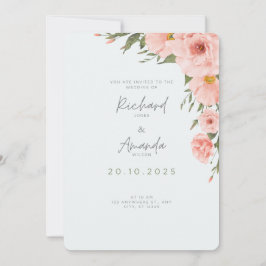 Blauer Hochzeitsempfang für Baby mit Blumenelement Einladung