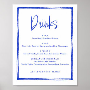 Blauer Hochzeitsgetränk in Handschrift Poster