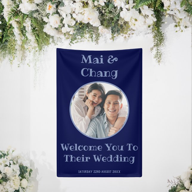 Blauer Hochzeitssender Begrüßungsmanöver - Foto Ba Banner (Wedding Welcome Vertical Banner)