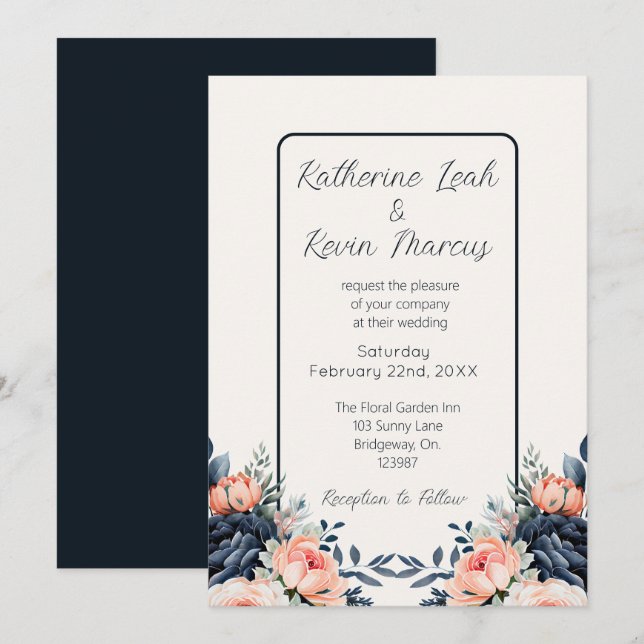 Blauer Hochzeitstag der Blauen Rose Einladung (Vorne/Hinten)