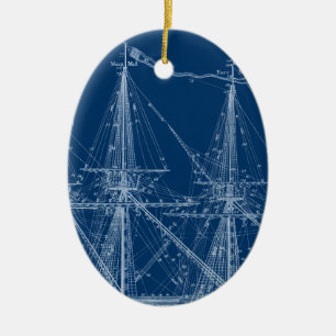 Blauer hoher Segelschiff-Plan Keramik Ornament