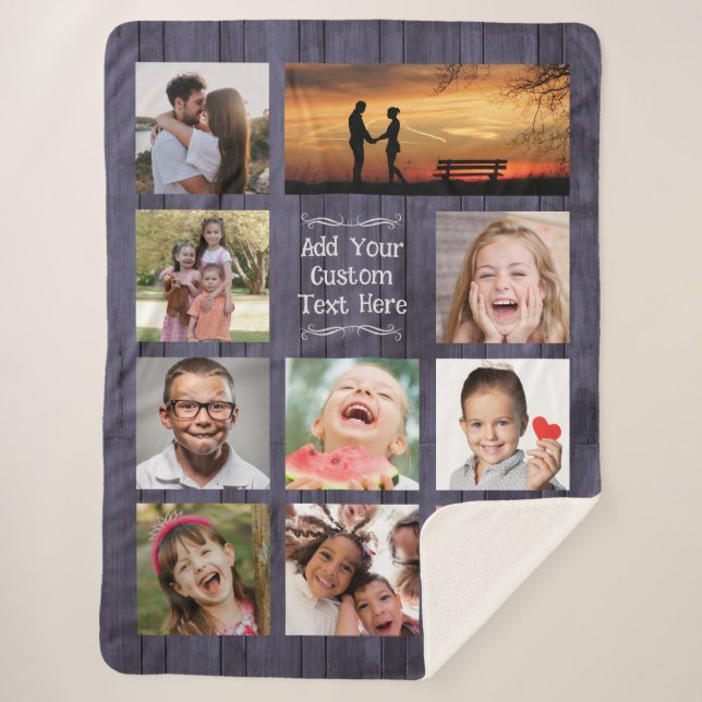 Blauer Holz-Fotocollage mit Text Sherpadecke (Vorderseite)