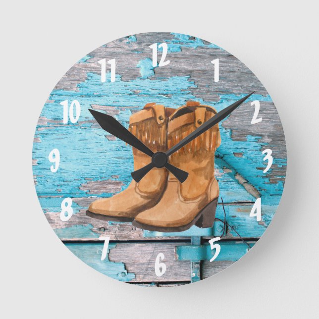 Blauer Holzstäbchen der Wall-Uhr-Uhr-Tür Stiefel L Runde Wanduhr (Vorderseite)