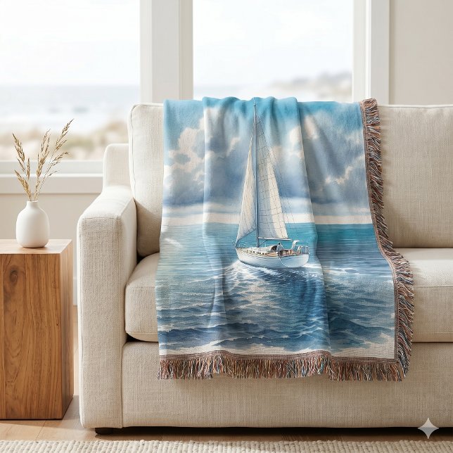 Blauer Horizont Einsames Segelboot Decke (Blue Horizon Solitary Sailboat Throw Blanket)