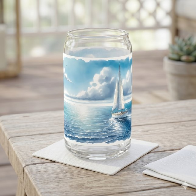 Blauer Horizont Einsames Segelboot Dosenglas (Blue Horizon Solitary Sailboat Can Glass)