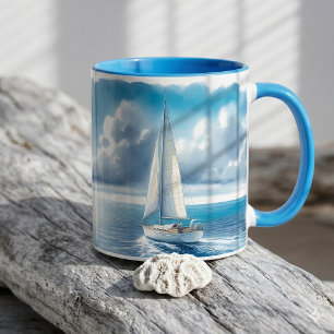 Blauer Horizont Segelboot alleine Tasse
